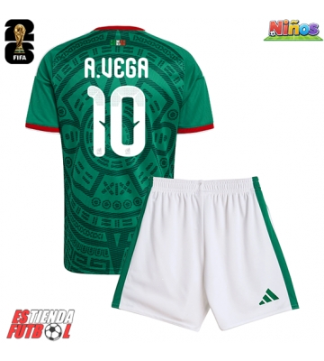 México Alexis Vega #10 Primera Equipación Niños Mundial 2026 Manga Corta (+ Pantalones cortos)